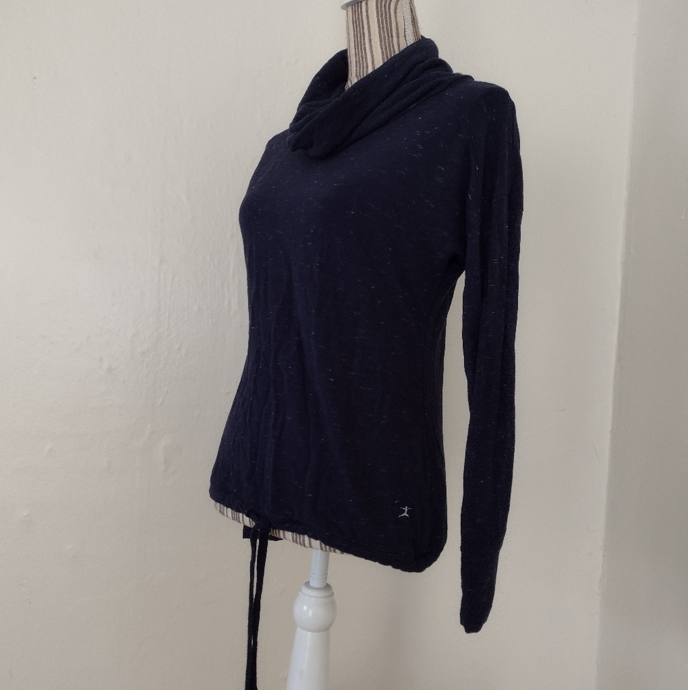 Danskin Heathered Blue jersey Knit Pullover Cowl Neck Sweatshirt w Thumbholes